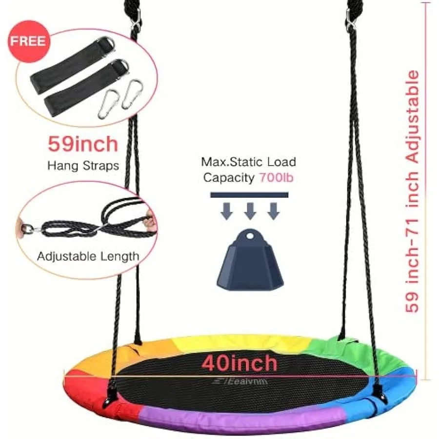 40 "conjunto de balanço de árvore adultos 700lbs capacidade de peso plataforma balanços tiras de suspensão cordas multi-fio ajustáveis ao ar livre colorido