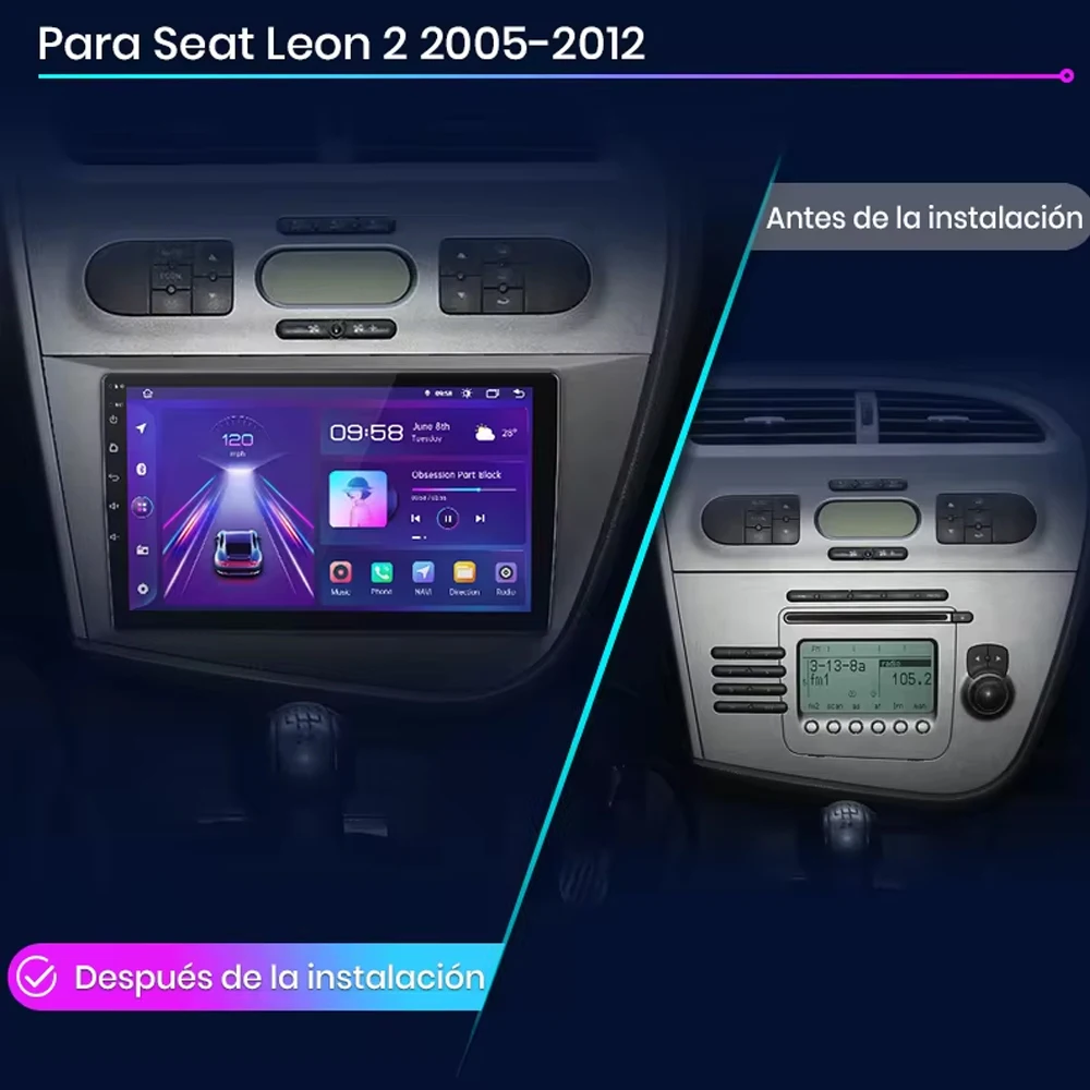 Car Radio For Seat Leon 2 MK2 2005 - 2012 Android 16 Carplay Navigation GPS Stereo Android Auto Screen Multimedia Player 5G Wifi