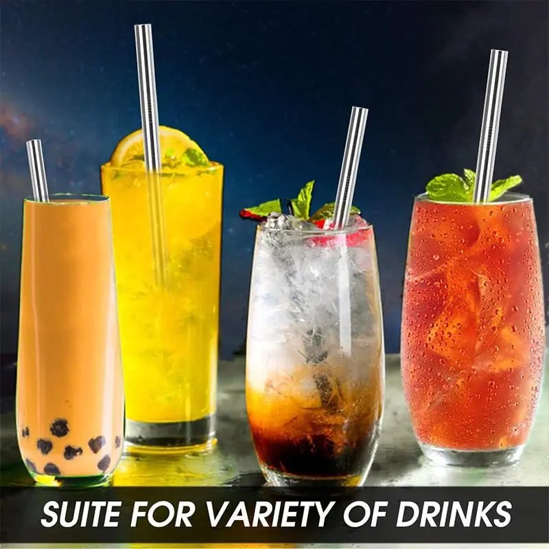 4pcs Stainless Steel Straws With Cleaning Brush Reusable Straw Drink Items Sodastream Bubble Tea Bar Accessories Drinking Metal