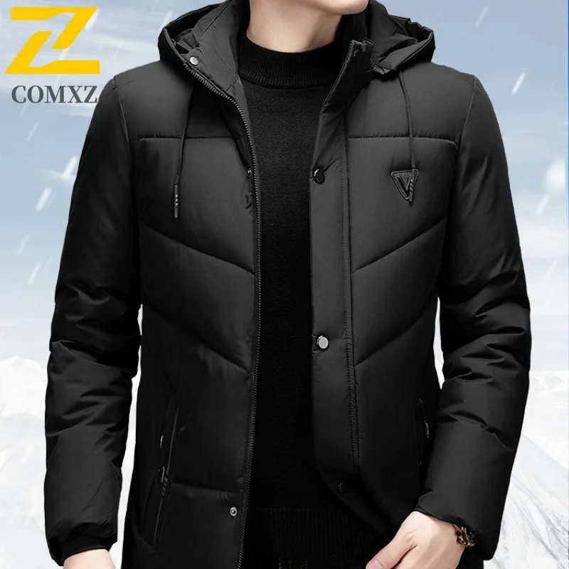 

Мужская куртка со съемным капюшоном, зимняя деловая парка для отдыха, водонепроницаемое пальто, ветрозащитная термоофисная одежда, утепленное пуховое пальто