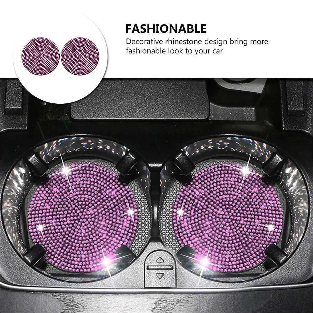 

2Pcs Car Cup Coasters PVC Non-Slip Auto Cup Holder Pads Anti-Slip Vehicle Coasters Crystal Rhinestone Car Accessories for Women