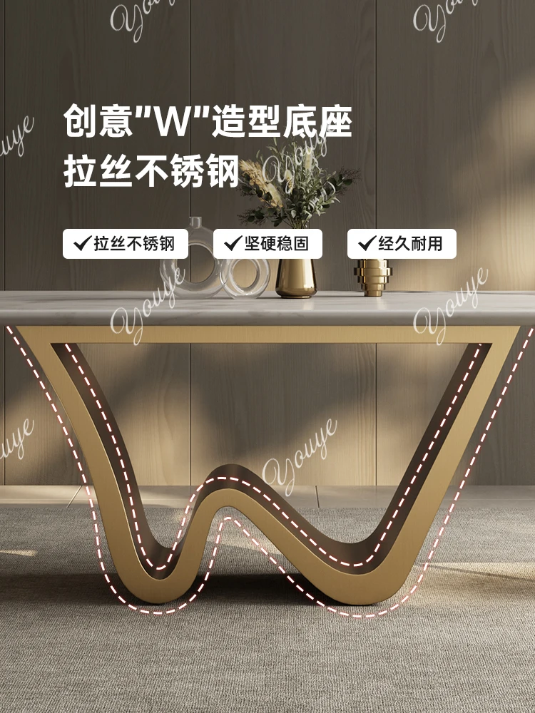 Mesa de comedor de mármol rectangular de lujo, ligera, de alta gama, piedra de lujo natural, forma de gota de agua para el hogar