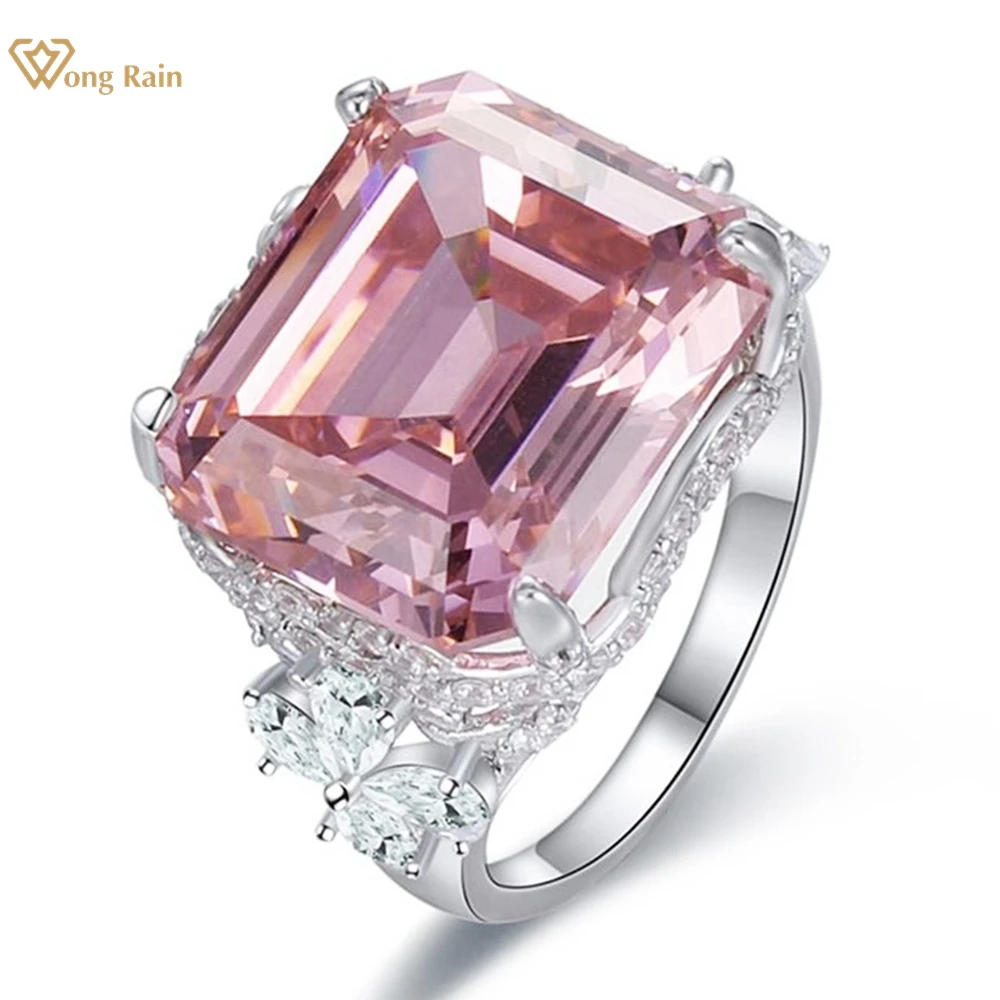 

Wong Rain 100% 925 Sterling Silver Emerald Cut Lab Sapphire High Carbon Diamond Gems Cocktail Party Rings Fine Jewelry for Women