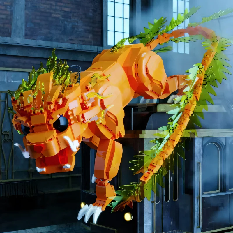 

New MOC Creative The Flaming Lion Cerberus Fluffy Building Blocks Assemble Bricks Toys Gift For Children Kids