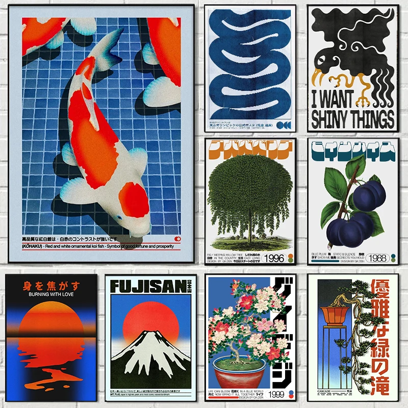 

Japanese Koi & Rizhao Jinshan Canvas Prints Bauhaus Geometric Willow Japanese Wall Art Prints for Modern Living Room Home Decor