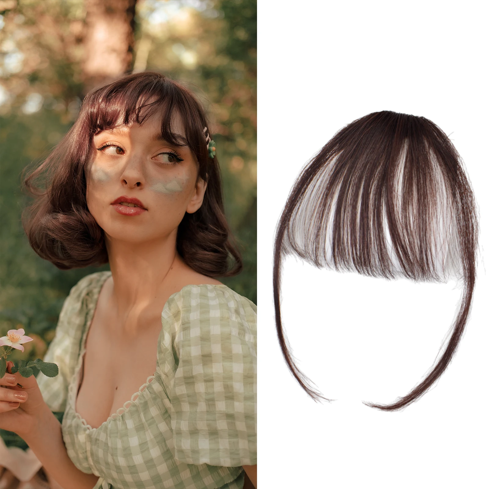 AICKER Clip in Bangs - Wispy Bangs Clip in Hair Extensions, Black Fake Air Bangs Fringe with Temples in Hairpieces for Woman