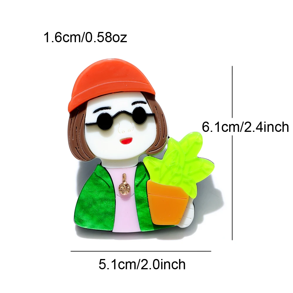 CINDY XIANG Acrylic Holding A Green Plant Little Girl Brooch Fashion Cute Cartoon Jewelry 2 Style Available New Design 2024