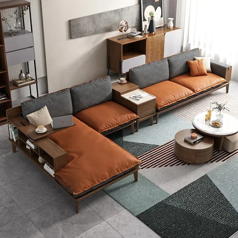 Y Italian Nordic Fabric Leather Winter Summer Two-Purpose Sofa Modern Living Room Combination Solid Wood Storage Sofa