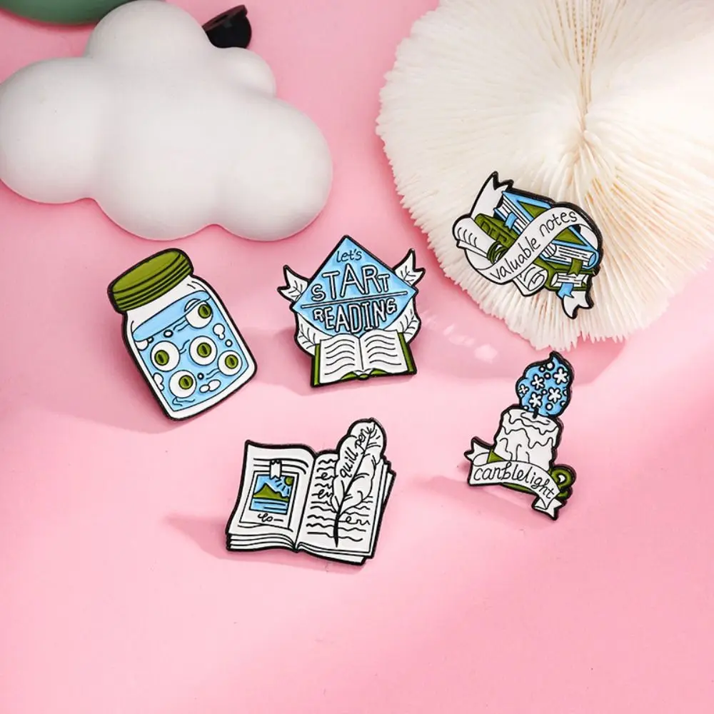 Cute Books Brooch Creative Happy Reading Valuable Notes Badge Pin Knowledge Reserve Stars Candlelight Clothing Accessories Girl