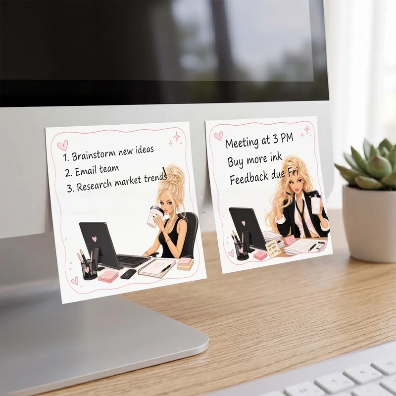 1 Pc Girl Boss Sticky Notes, 50 Sheets Self-Adhesive Memo Pads, Fashion Office Lady Post-It, Home Office Study Stationery
