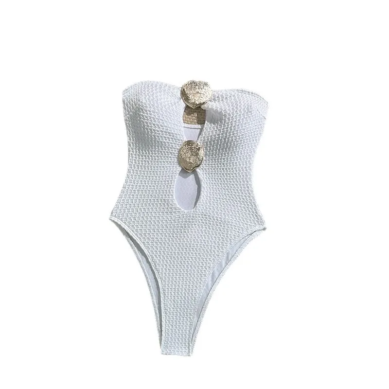 2026 Women's White Cutout One-Piece Swimsuit Halter Neck Tummy Control Backless Hot Spring Monokini Bodysuit Tops Beachwear Ropa