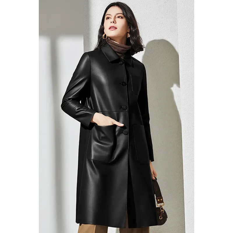 Tcyeek – manteau ample en peau de mouton pour femme, vêtement de printemps, en cuir véritable, mi-long, 2023