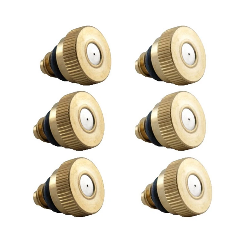 6Pcs/set Low Pressure Atomizing Misting Sprayer Brass Misting Nozzles for Outdoor Cooling System Landscaping Dustproof