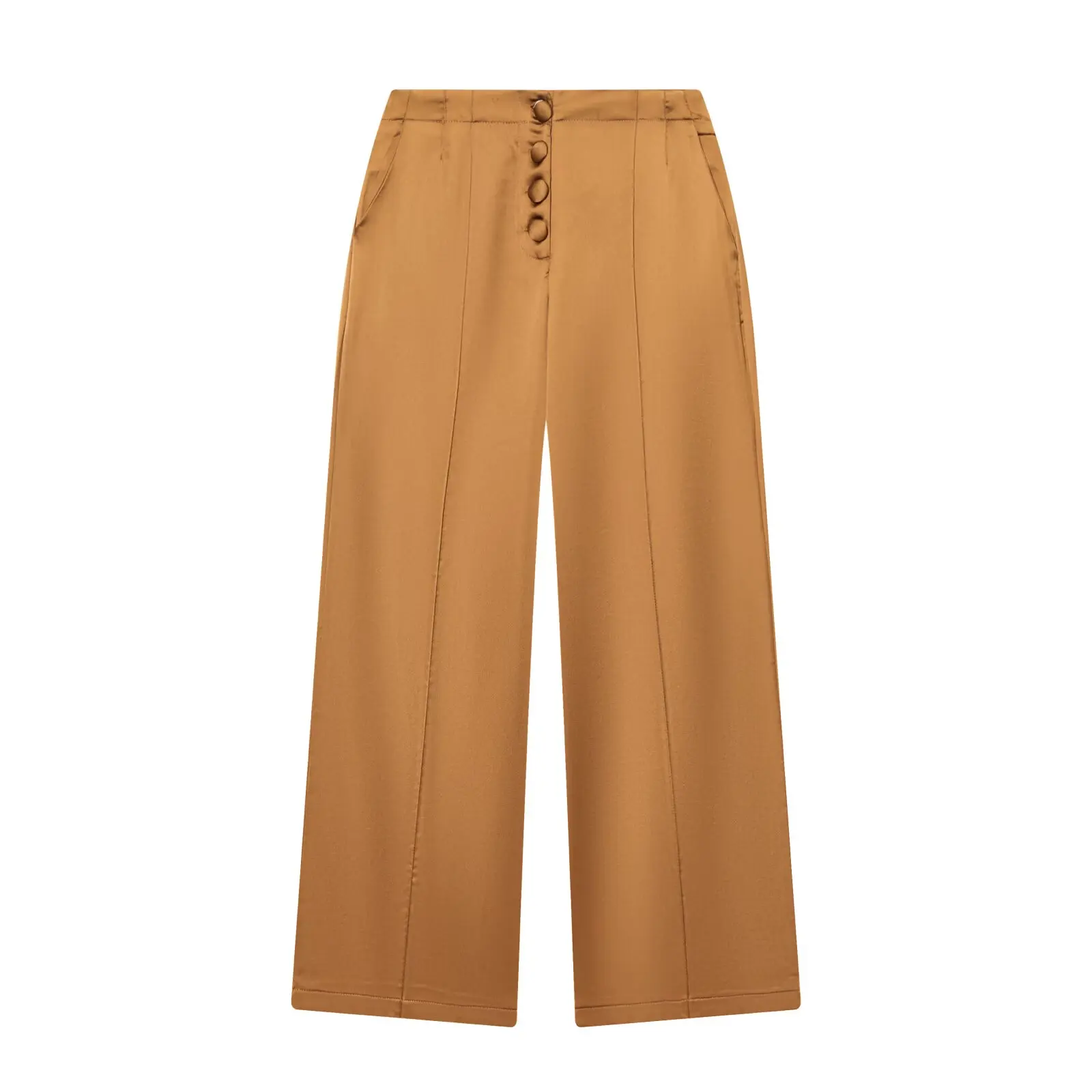 بنطلون نسائي غير رسمي عالي الخصر وواسع الساق من NINE ZAR مزين بأزرار من الساتان متعدد الاستخدامات بنطال مستقيم من ألياف البوليستر #5