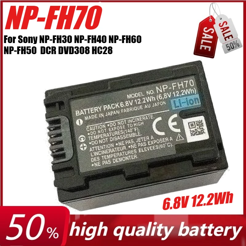 

6.8V 12.2Wh NP-FH70 NPFH70 Camera Battery for Sony NP-FH30 NP-FH40 NP-FH60 NP-FH50 DCR DVD308 HC28 SR82 SR200 SR300