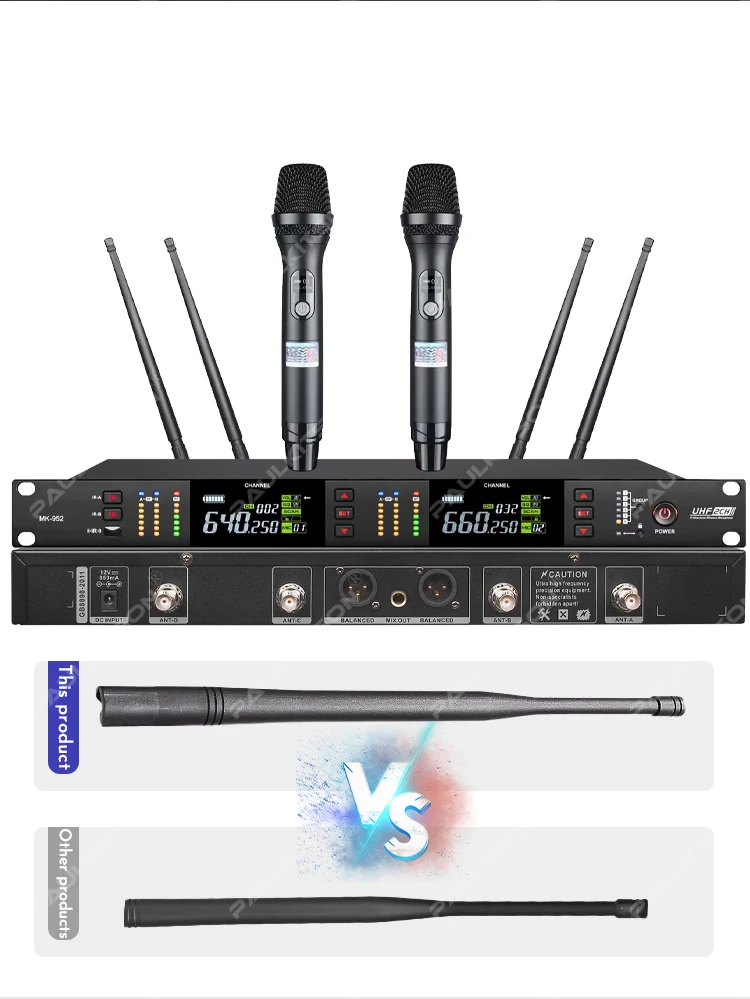 MK952 Dual-Handmikrofon mit True-Diversity-Technologie, 640-690MHz UHF, LCD, Stabiles Signal, Professionell für Bühne, Karaoke, Heim und Live-Einsatz – Detail 12