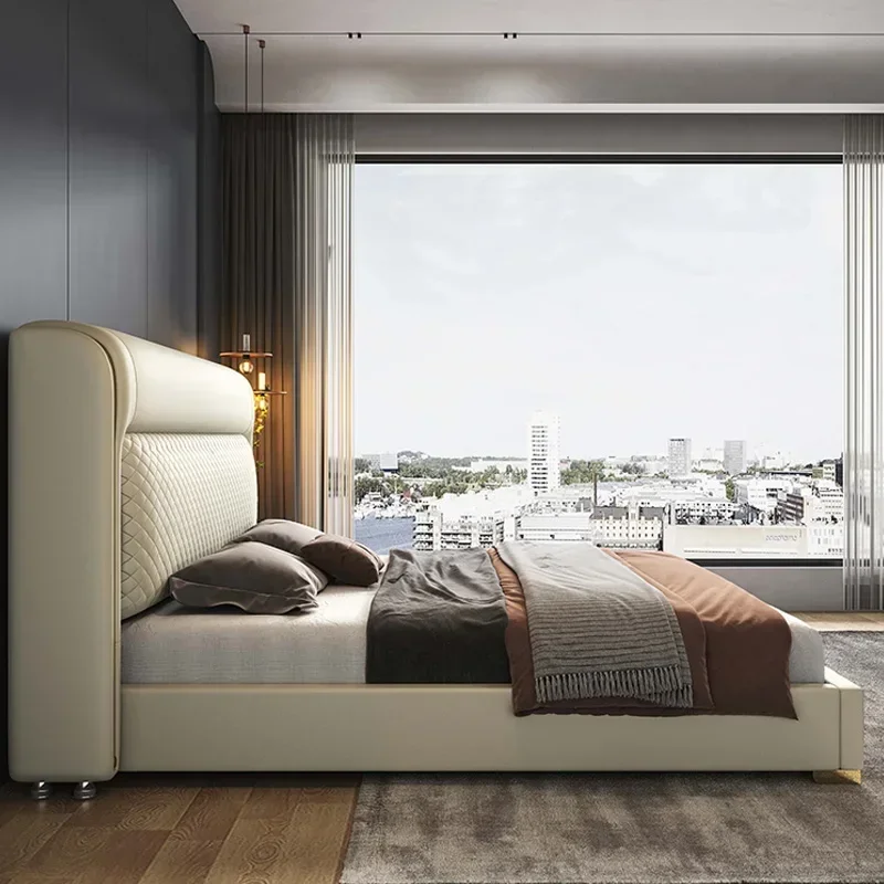 B Light Luxury Wind Leather Bed Wedding Bed Designer High-End Villa Large Master Bedroom  Bed