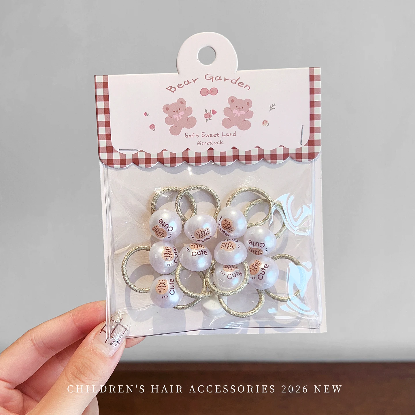 Haargummis mit Perlenmuster für Kinder, niedliche Bären- und Buchstabenmotive, Blumenmuster, elastische Haarbänder, Mädchen-Pferdeschwanz-Halter, süßes Haar-Accessoire für Kleinkinder. – Detail 9
