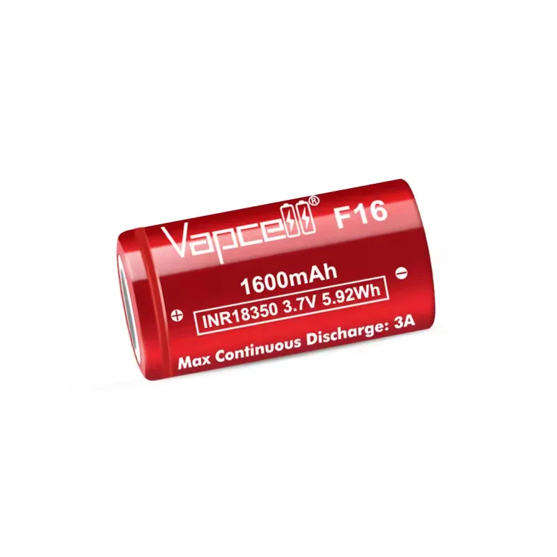 Original Vapcell F16 INR 18350 Battery 1600mAh 3A 3.7V Highest Capacity 18350 Lithium Ion Battery Flat Top For Flashlight Camera