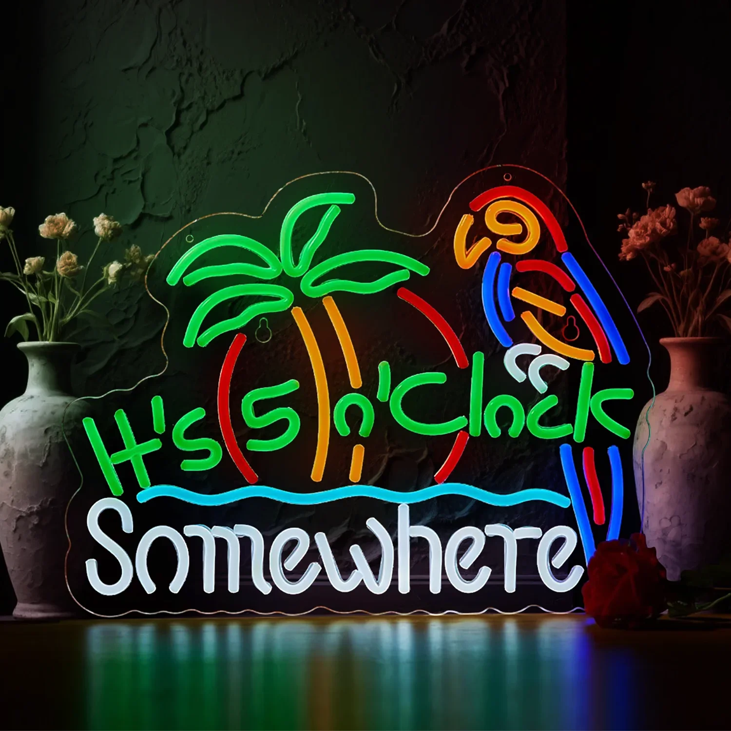 Parrot Neon Sign Led Dimmable Palm Tree Sun Neon Light Wall Hanging Decor for Man Cave Bar Beer Garage USB Powered Neon Art Sign