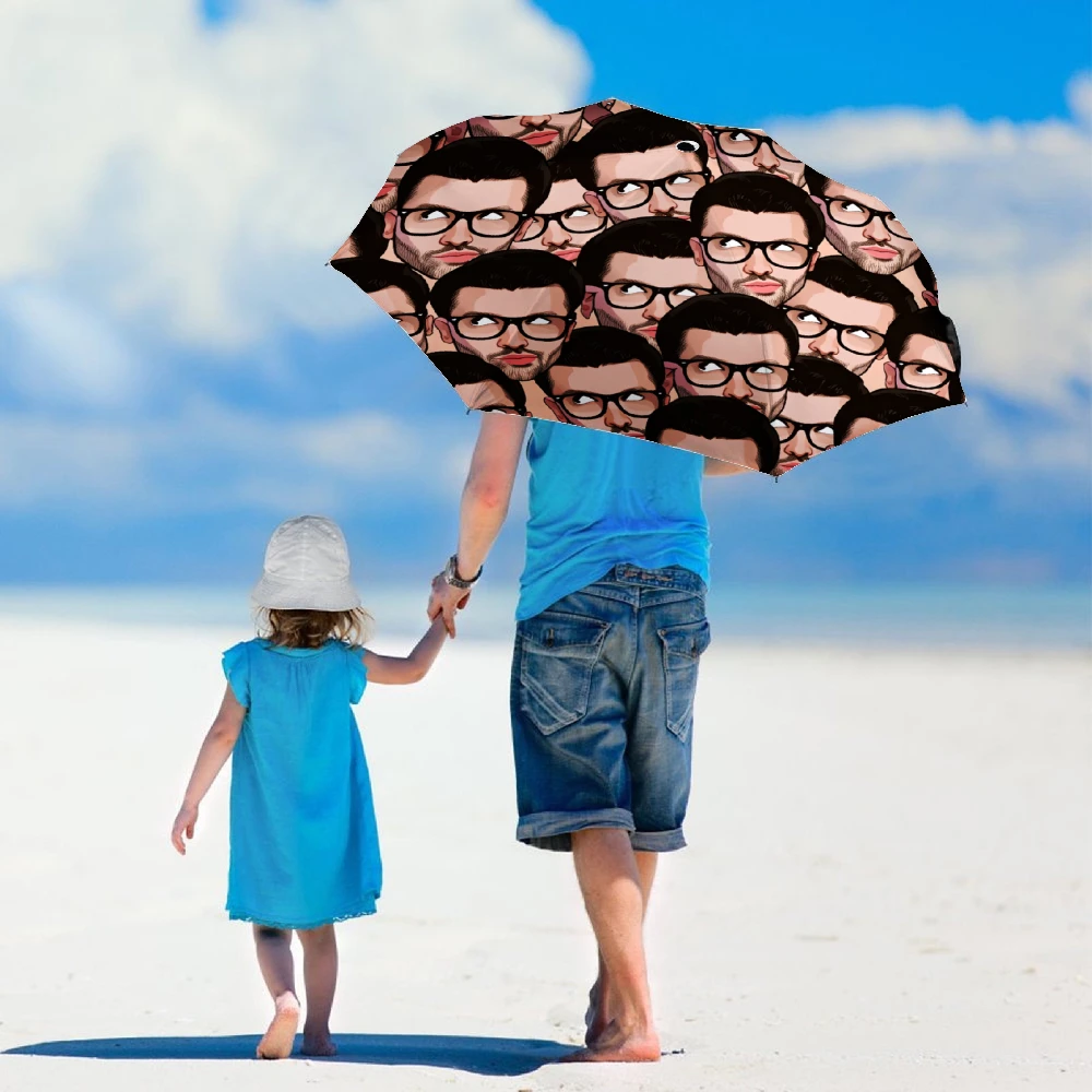 Custom Print Folding Umbrella, Personalized Pattern Photo Customized Compact Travel Umbrella, Windproof Water Repellent UPF50+