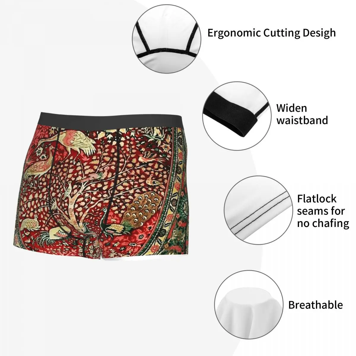 Boxer Underpants Shorts Antique Persian Rug Bird Tree Flowers Ca Panties Men's Comfortable Underwear for Homme Man Gifts