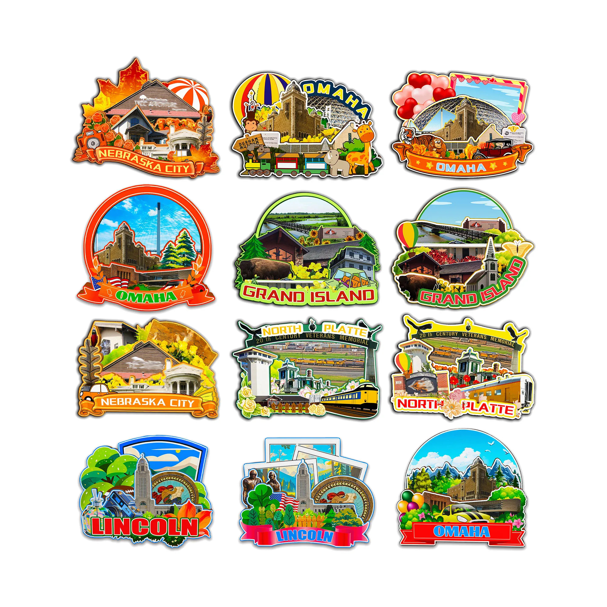 Imanes decorativos para Omaha Lincoln Grand Omaha Nebraska City North Platte Nebraska USA City Landmark pegatinas de madera 3D para nevera