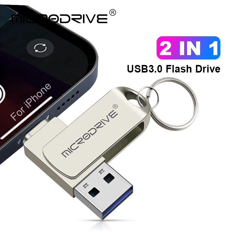 2 en 1 OTG USB3.0 a Iightning teléfono Flash Pen Drive memoria de Metal Usb 3,0 disco flash 64GB 128GB 256G Pendrive para lPhone