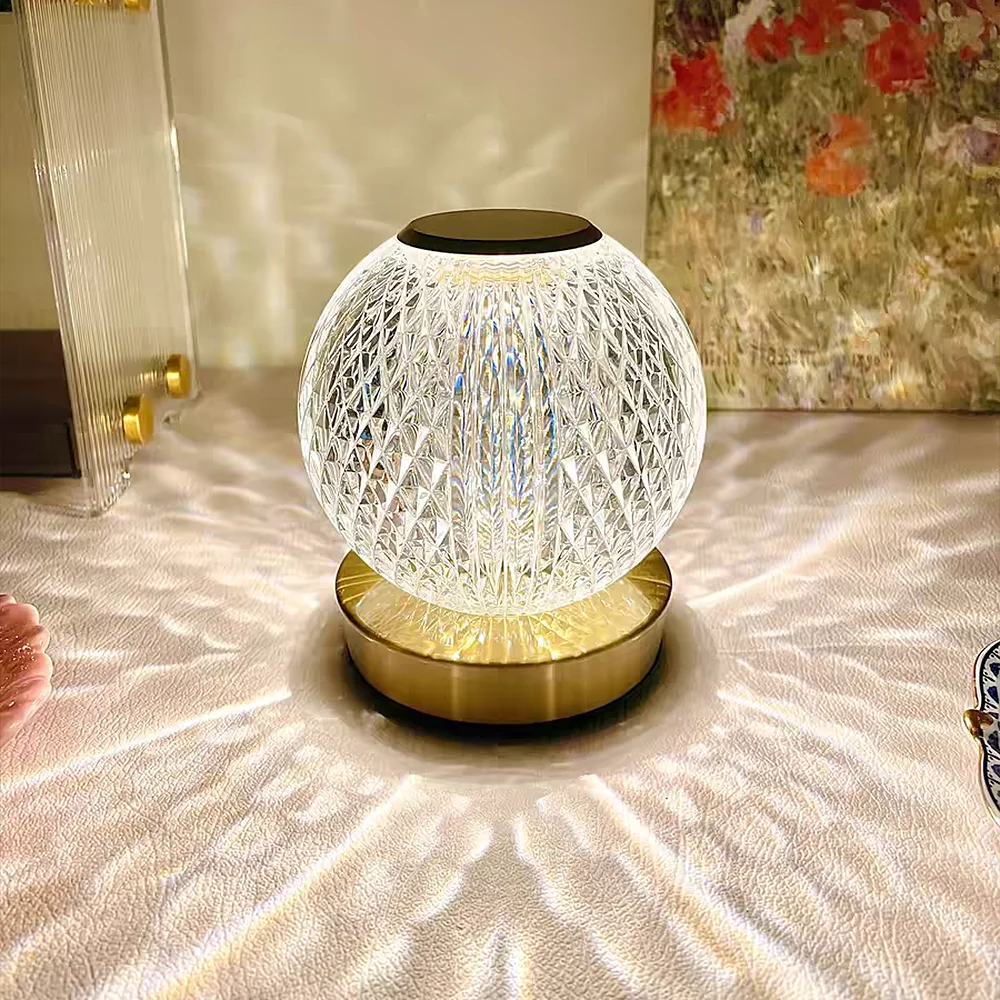 Crystal spherical night pearl table lamp, Nordic minimalist small night lamp, bedside bedroom, bar counter, USB ambient light