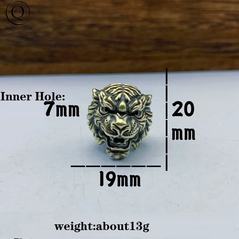 Animal Tiger Head Brass Umbrella Rope Beads DIY Knife Accessory Retro Keychain Pendant EDC Outdoor Survival Tool Lanyard Hanging