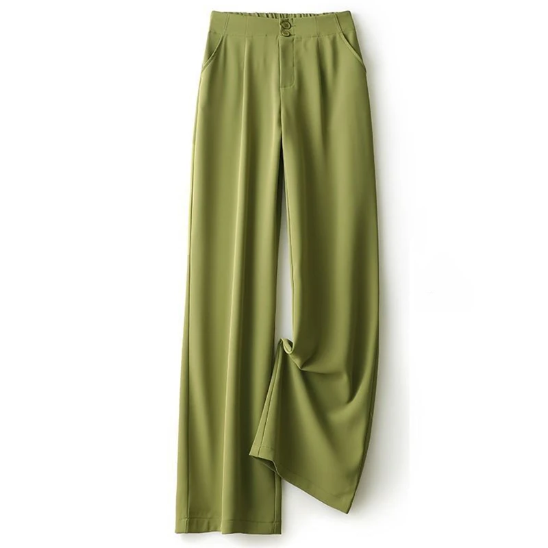 Pantaloni a gamba larga da ufficio a vita alta pantaloni larghi coreani pantalone in Chiffon Color caramella Casual dritto vestito formale Spodnie