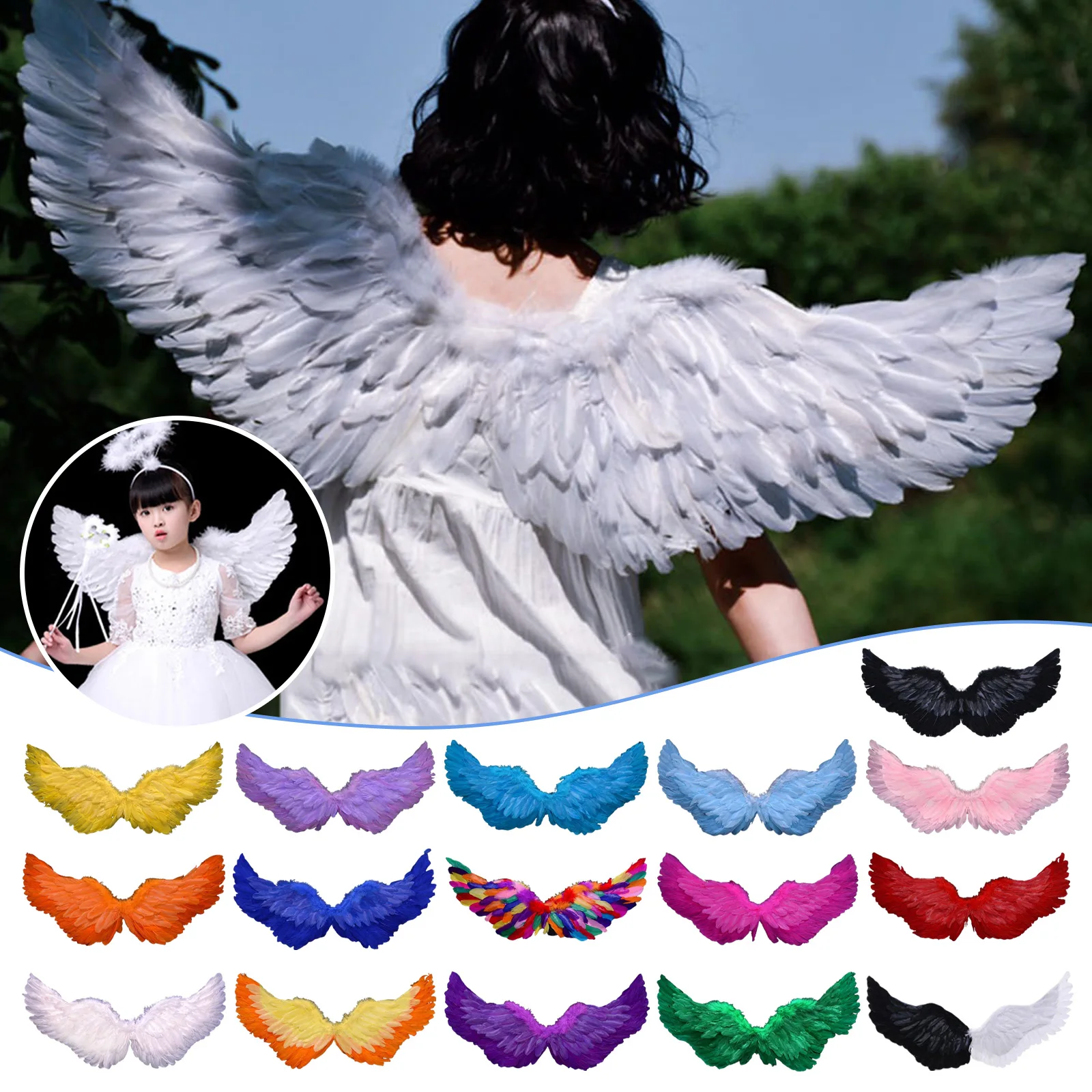 الأطفال أجنحة الملاك ريشة زي ملحق لجميع القديسين كرنفال حفلة تأثيري الاطفال فستان جنية تأثيري التصوير الدعائم