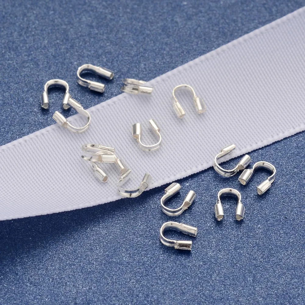 

100pcs Brass Wire Guardian and Protectors Silver Color Plated for DIY Jewelry about 4mm wide 5mm long, 1mm thick, Hole: 0.5mm