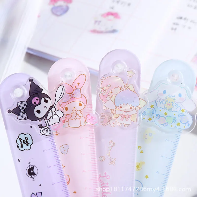 Kawaii Kuromi My Melody Cinnamoroll Acrylic Ruler Anime Sanrioed Girl Heart Drawing Ruler Study Stationery Children Gifts