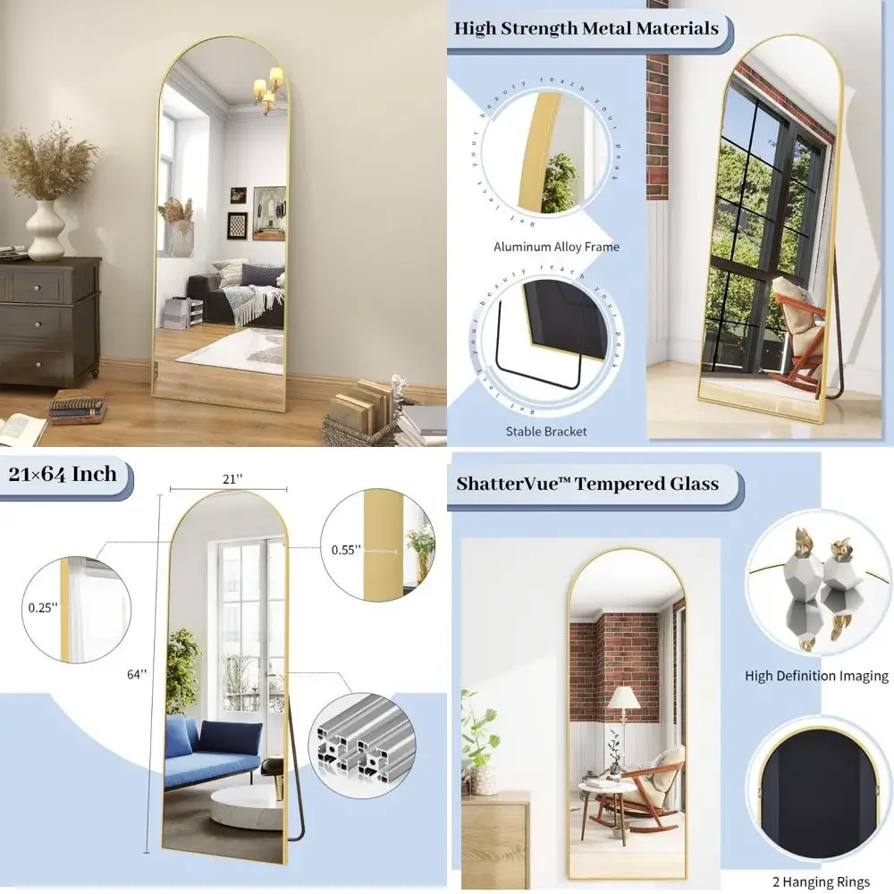 

Arched Top Full Body Mirror, 64x21, Floor Standing or Wall Hanging for Bedroom and Dressing Room, Elegant Arch Design