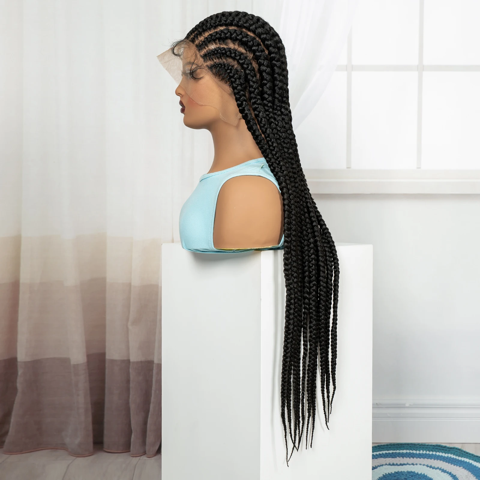 32In Full Lace Cornrow Braided Wigs Synthetic Braiding Hair Wigs Knotless Lace Frontal Braids Wig with Baby Hair for Black Women