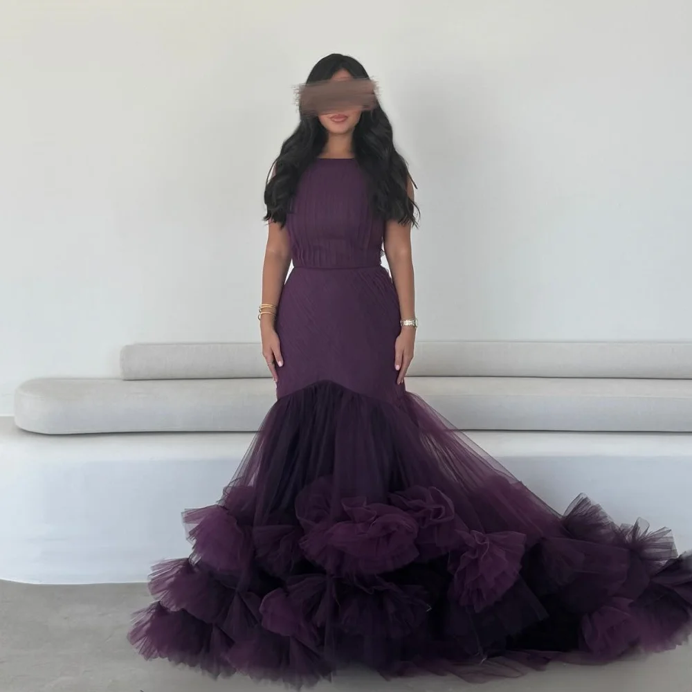 

Индивидуальные одинаковые длинные платья со складками из тюля и рюшами, многоуровневые платья русалки с круглым вырезом, платья для особых случаев на заказ, высокое качество