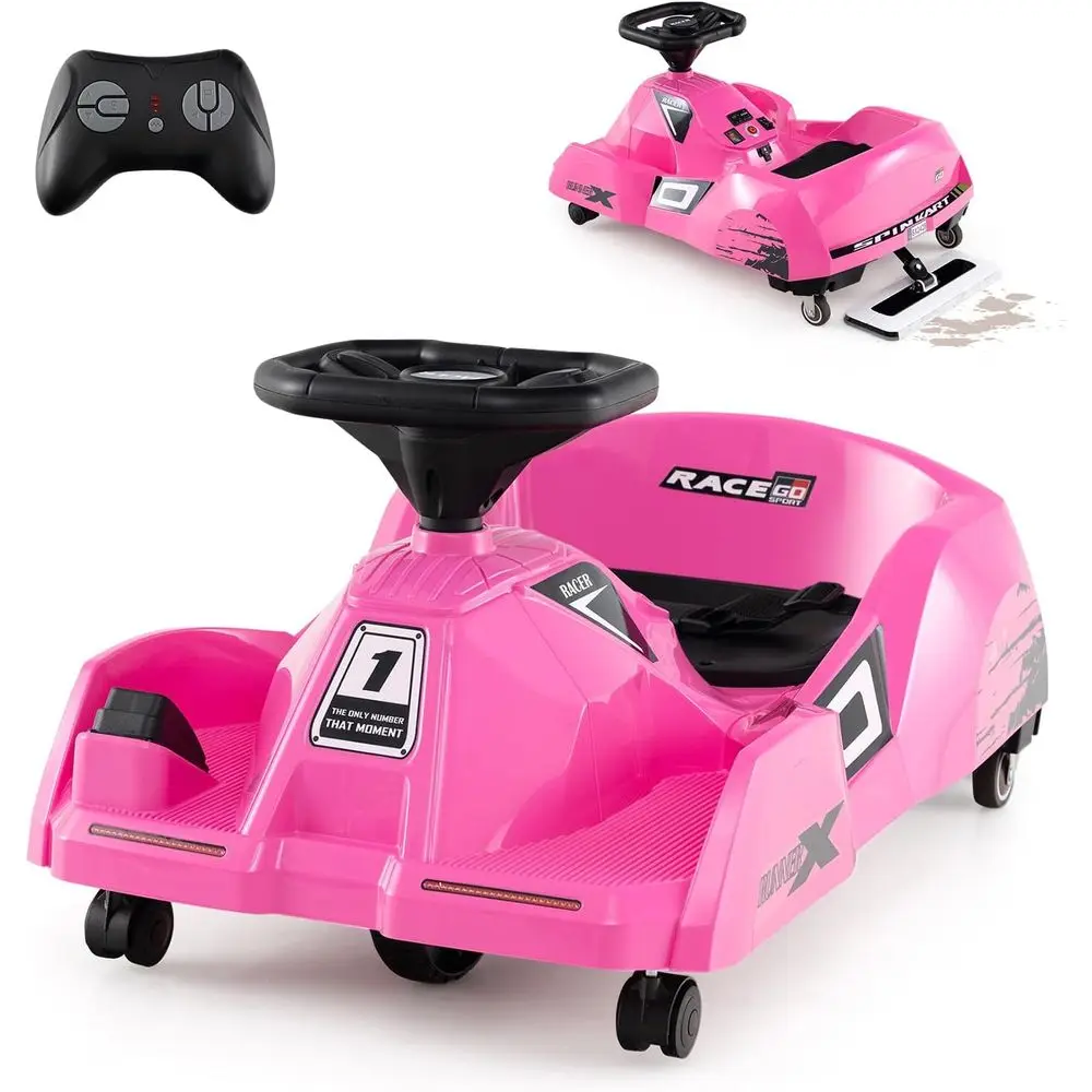 รถโกคาร์ททำความสะอาดไฟฟ้าสำหรับเด็ก แบตเตอรี่ 12V ขับเคลื่อนด้วยพลังงานแบตเตอรี่ พร้อมไม้ถูพื้นแบบถอดได้ รีโมทคอนโทรล 3 ระดับความเร็ว สีชมพู