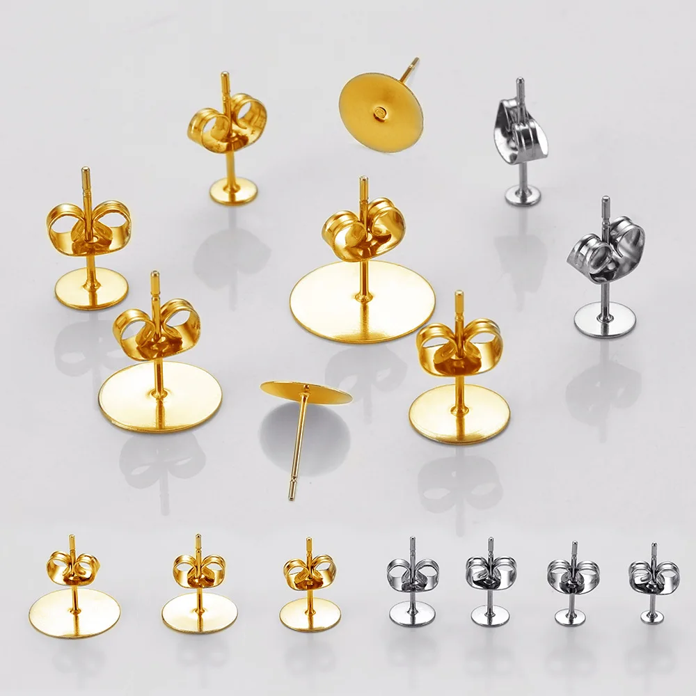 100pcs/lot Stainless steel gold flat needle butterfly earplug