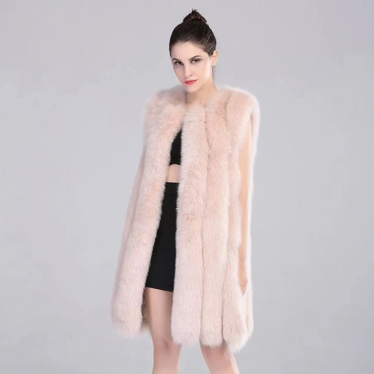 Winter Fox Fur Gilet Women Charming Grey Real Fox Fur Lined Vest