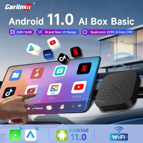 Carlinkit 안드로이드 AI 박스, 기본 안드로이드 자동 무선 카플레이, 스마트 TV 박스, 지지대 유튜브, 넷플릭스, IPTV, 와이파이, 블 연결 