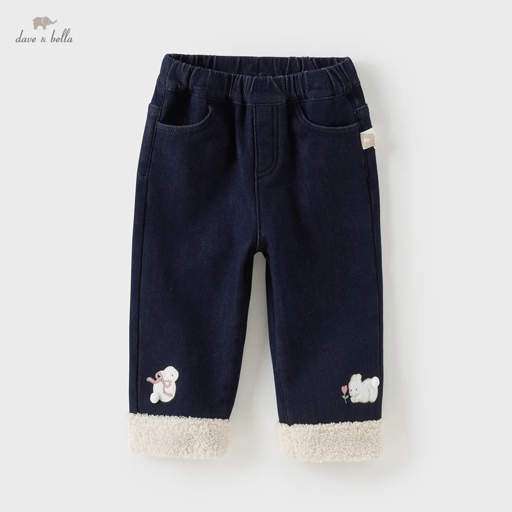 

Детские джинсы Dave Bella, осенне-зимние бархатные плотные повседневные прямые хлопковые брюки для девочек, верхняя одежда, детские джинсовые брюки DB4254632