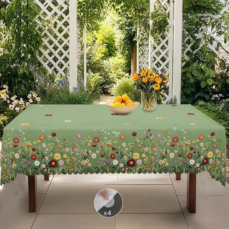 1 Piece of Flower Theme Printed Tablecloth, Retro Country Farmhouse Style, Colorfulful Flower Pattern Design