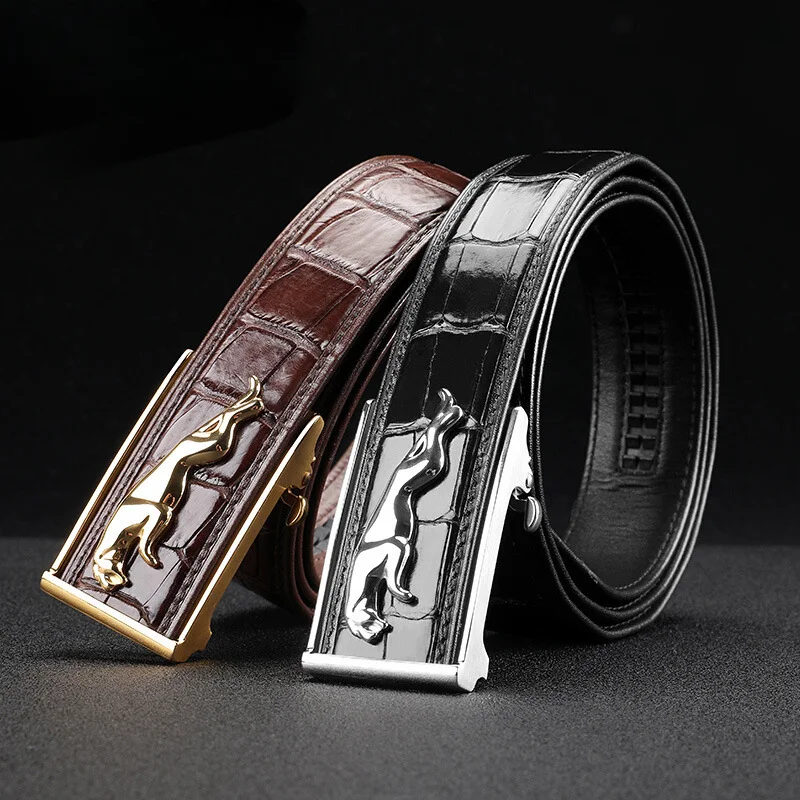 

New Crocodile Leather Business Versatile Leopard Button Head Men's Waist Belt Genuine Leather Automatic Buckle Belts Cummerbunds