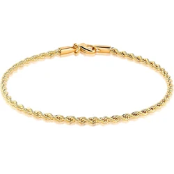 18K Gold Plated Braided Rope Anklet for Women, 4mm Stainless Steel 9 Inches Ankle Bracelet
