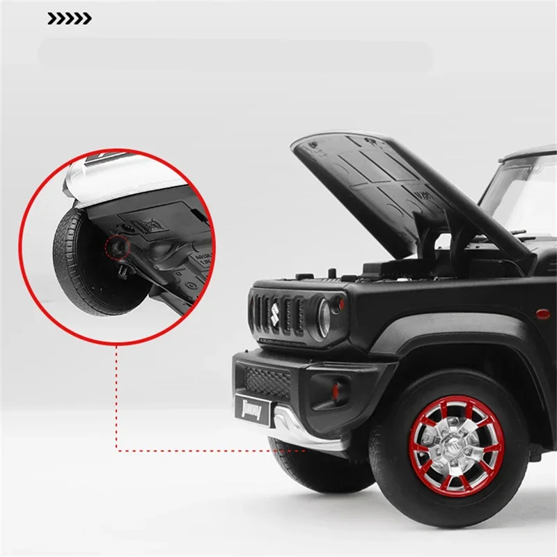 ของเล่น1:18โลหะหล่อจากโมเดลรถยนต์ Suzuki Jimny รถออฟโรดของเล่นโมเดลรถยนต์การจำลองไฟเสียงของเล่นสำหรับเด็กขนาดใหญ่