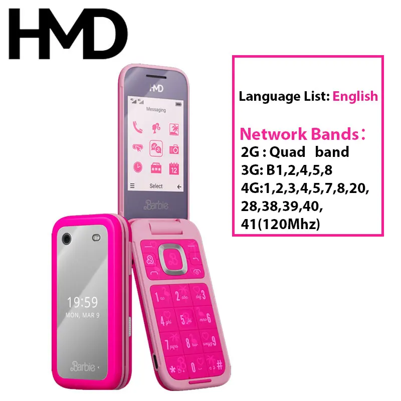 HMD Barbie phone 4G Feature Phone Bluetooth 5.0 FM Radio Dual SIM Camera 1450mAh Bettery Type-C Port Mobile Phone