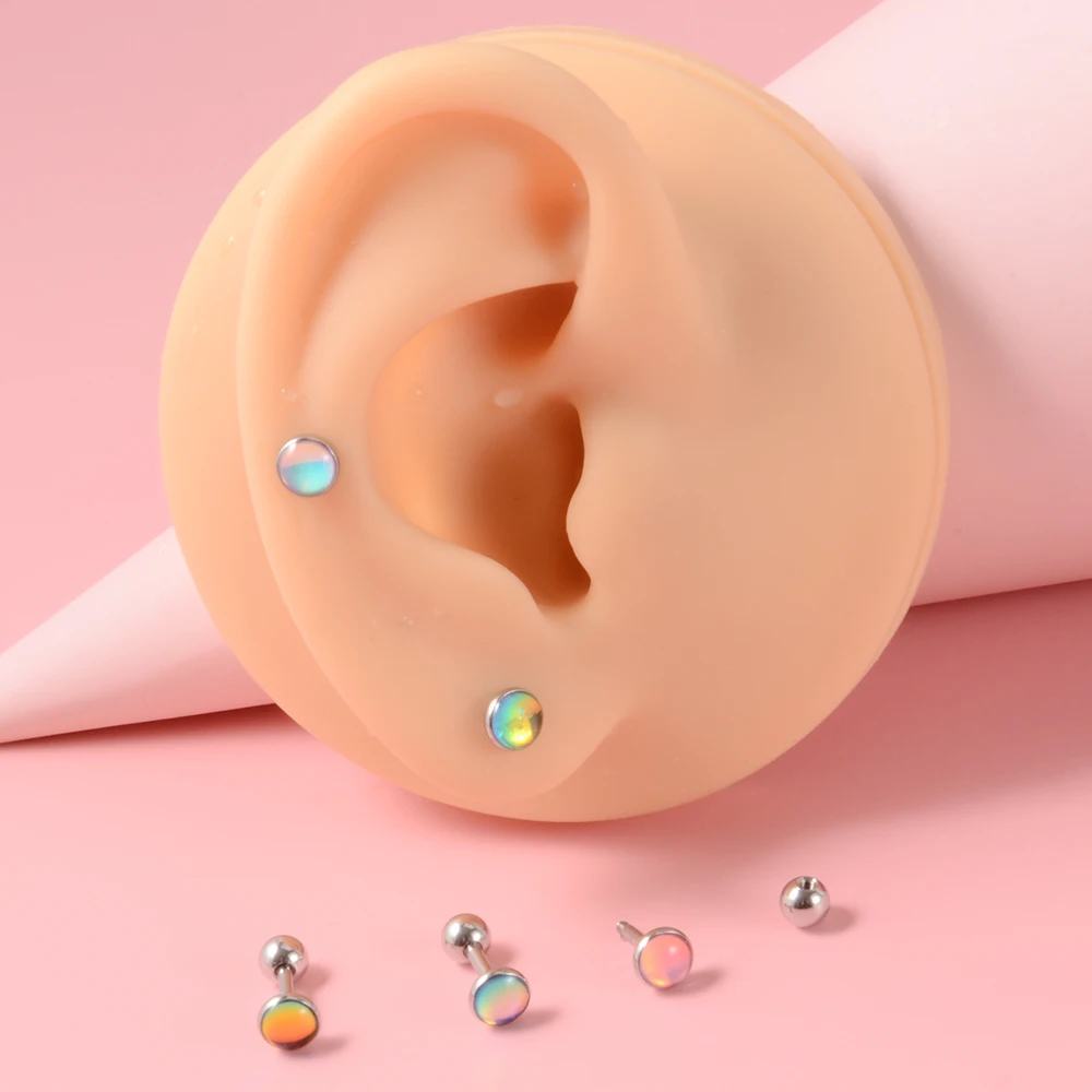 1Pc Flash Film Internally Thread Ear Tragus Cartilage Helix Stud Earring CZ Gem Opal Lip Labret Stud Piercing Body Jewelry 16g