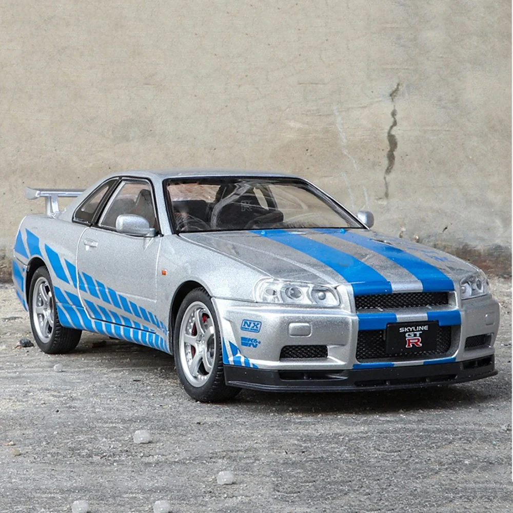 1/24 Nissan GTR R34 Automodelle Legierung Druckguss Sportwagen Spielzeug mit Rückzugs ton Licht Simulation Fahrzeuge Modelle Spielzeug für Jungen