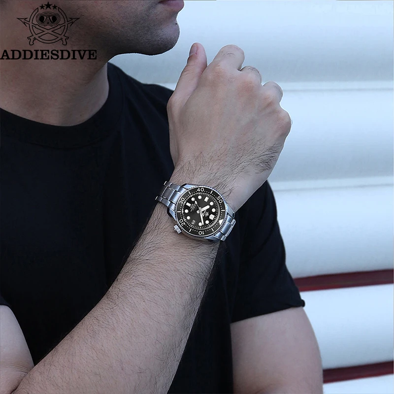 ساعة تناظرية للرجال من Addiesdive 300 متر مقاومة للماء من الياقوت مرآة زجاجية ساعة غوص BGW9 ساعة فولاذية ميكانيكية مضيئة باللون الأزرق MY-H7